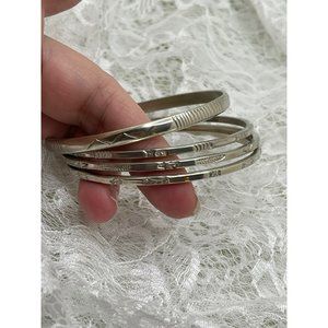 Vintage Mexico 925 Sterling Silver Engraved Designed Bangle Bracelets - Set of 4